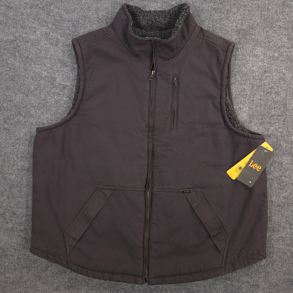 Lee Workwear Canvas‎ Vest Mens XL Phantom Gray Sherpa Fleece Lined Outdoor Chore